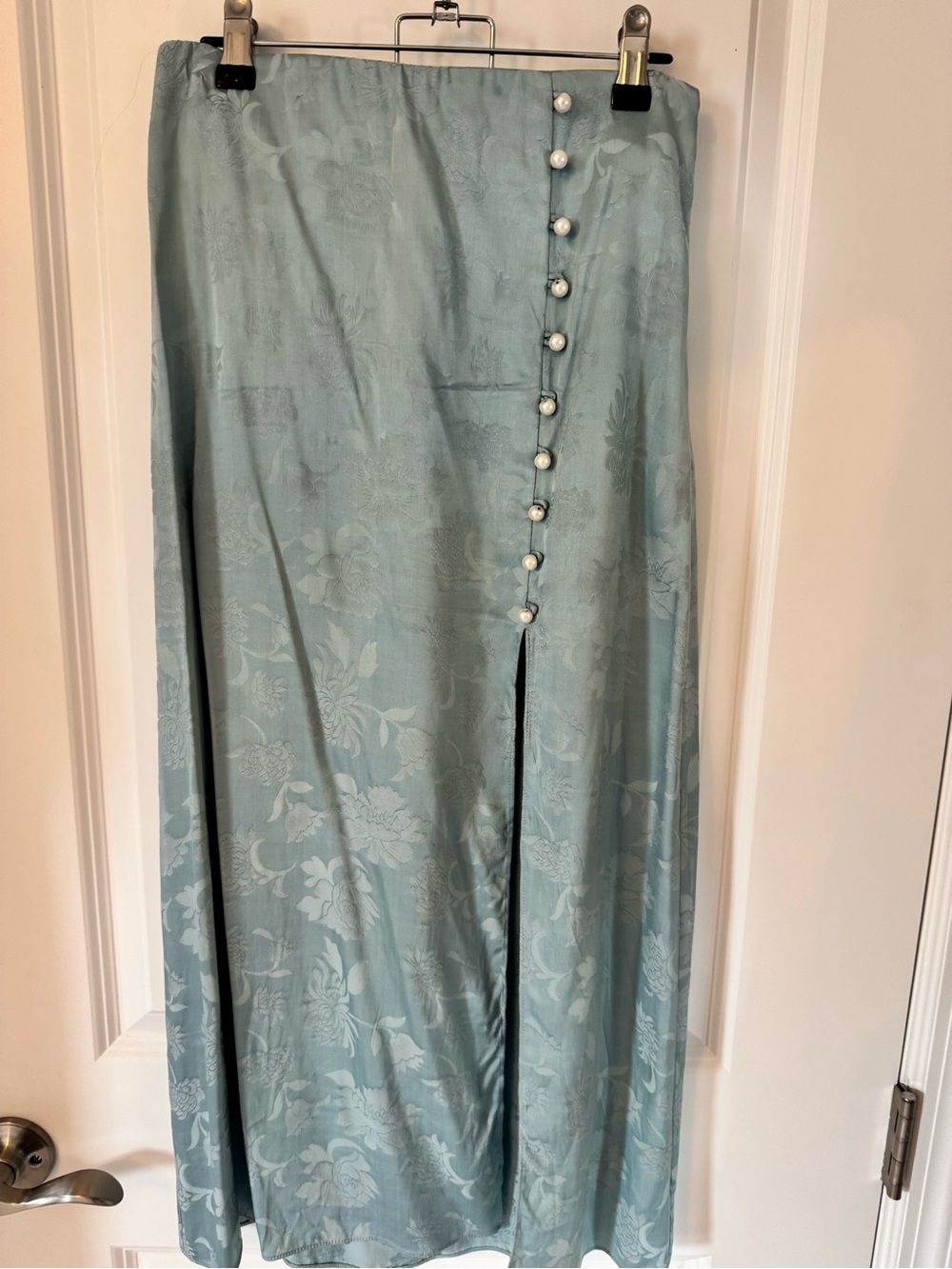 Aritzia Light Blue Floral Maxi Skirt with Pearl Buttons size Small